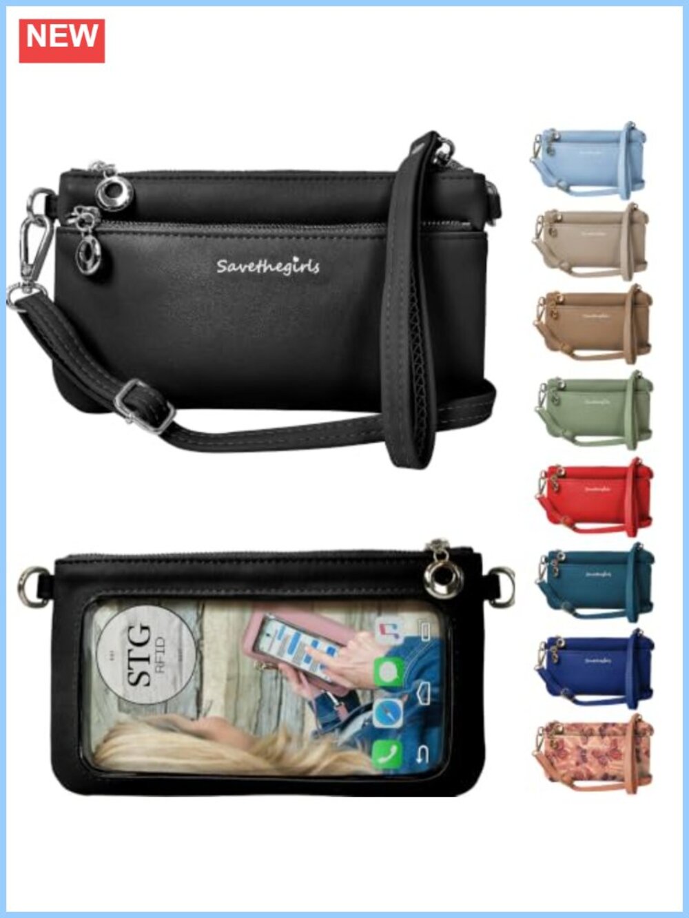 Save the Girls Cell Phone Purse Touch Screen Faux Leather Crossbody Wristlet